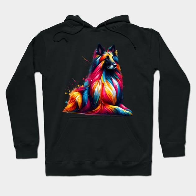 Vibrant Belgian Sheepdog Portrait in Colorful Splash Style Hoodie by ArtRUs